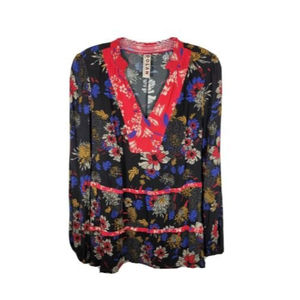 Anthropologie Dolan Collection size small Tunic Top red black flower
